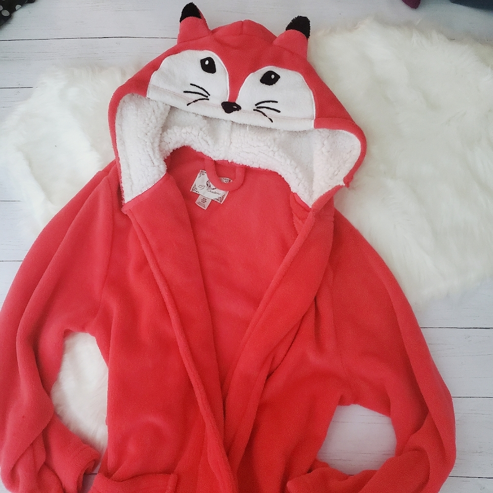 Fox Hoodie Fuzzy Plush Robe - Super Warm! Pink/Coral, S